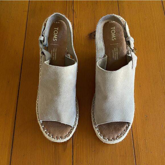 Toms Monica Suede Espadrille Slingback Wedge Sandals Desert Taupe EUC Womens 9.5 - Picture 6 of 10